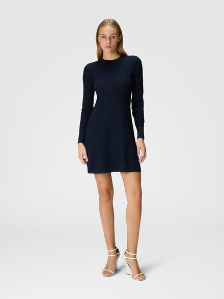 Mini vestido evasé de manga larga, Azul Oscuro - DS24WG48BK01B7L7059
