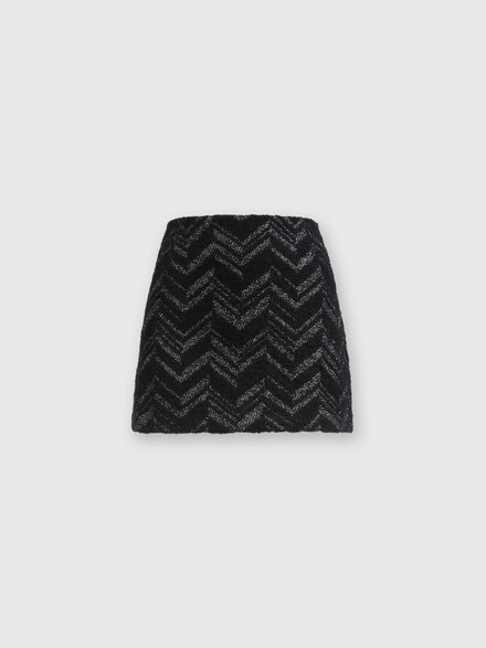 Bouclé mini skirt with lamé chevron motif, Black & Multicoloured  - DS24WH0EBW00T5S91KD