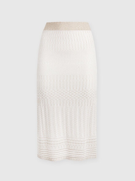 Multi-processed lamé viscose midi skirt, White & Gold - DS24WH0JBK036XS01CT