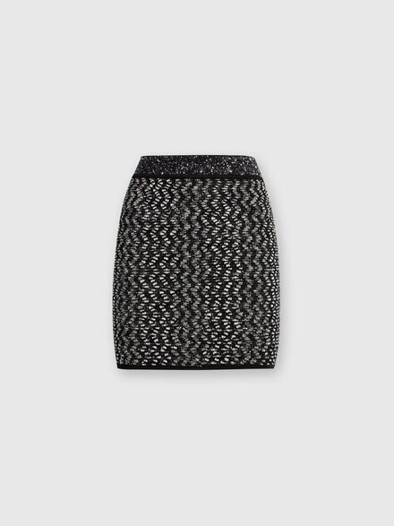 Minigonna con zig zag goffrato lamé, Nero    - DS24WH0UBK040HS91KG