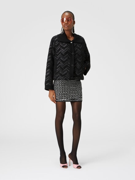 Miniskirt with lamé embossed zigzag, Black    - DS24WH0UBK040HS91KG