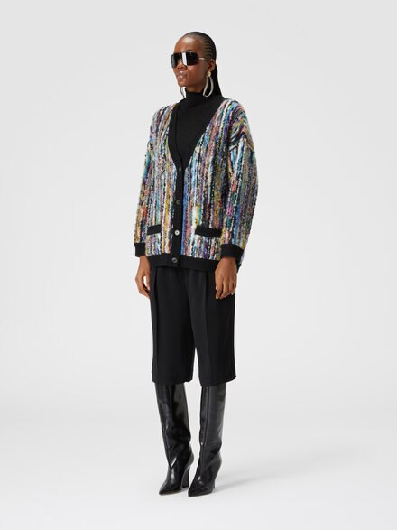 Classic viscose Bermuda shorts with chevron insert, Black    - DS24WI0CBV00F393911