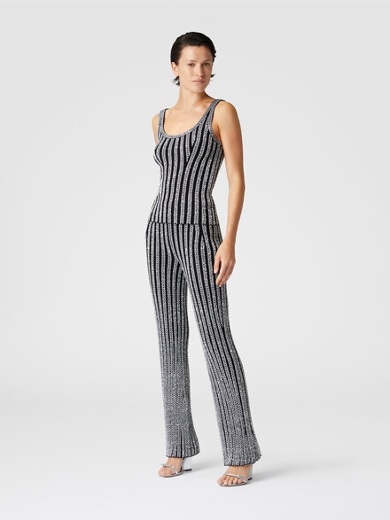 Ribbed flare zig zag trousers with sequins, Multicoloured  - DS24WI0RBK039GS91KF