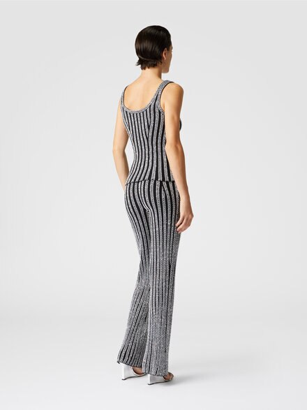 Ribbed flare zig zag trousers with sequins, Multicoloured  - DS24WI0RBK039GS91KF