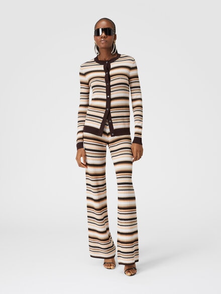 Straight trousers in striped cotton and viscose knit, Multicoloured  - DS24WI0UBK039XSM9GH