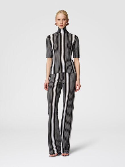 Straight striped trousers in cotton and viscose, Black & White - DS24WI1ABR00Z6S91LO