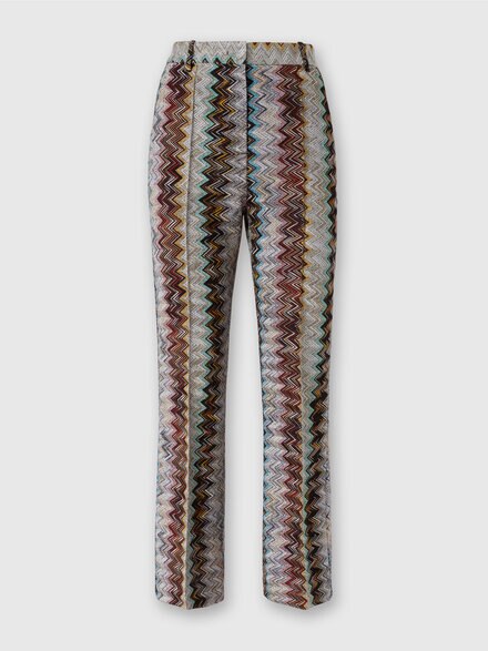 Cropped trousers with lamé slub zigzag motif, Multicoloured  - DS24WI1CBR010GSM9JR