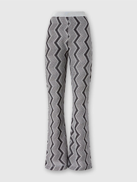 Pantalón acampanado de viscosa lamé en zig zag, Negro & Plateado - DS24WI1IBK042KS91M5