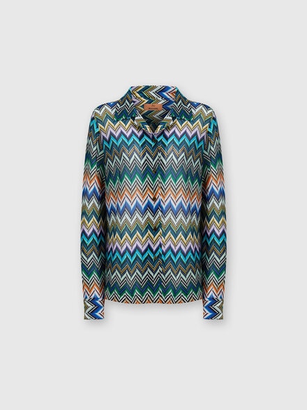 Bowling-cut shirt in zig zag viscose, Blue & Multicoloured  - DS24WJ01BR00Y3S72G2