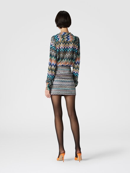 Bowling-cut shirt in zig zag viscose, Blue & Multicoloured  - DS24WJ01BR00Y3S72G2