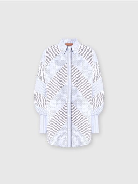 Striped cotton poplin shirt with wide sleeves, Blue - DS24WJ0GBW00ULS72HY