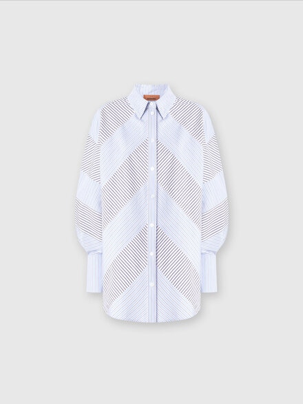 Striped cotton poplin shirt with wide sleeves, Blue - DS24WJ0GBW00ULS72HY