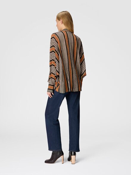 Blouse with scarf collar in lamé striped viscose, Multicoloured  - DS24WJ0LBR00Z9SM9J0