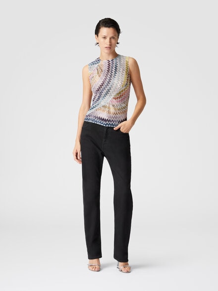 Sleeveless top in zig zag lamé viscose blend, Multicoloured  - DS24WK09BR00YFSM9EP