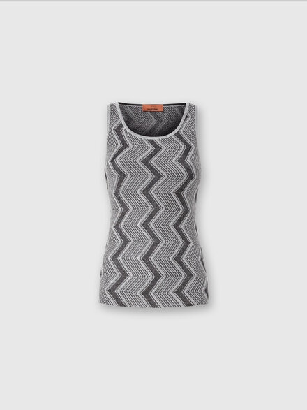 Zig zag lamé viscose tank top, Black & Silver - DS24WK11BK042KS91M5