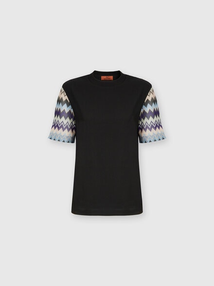 Cotton jersey T-shirt with zig zag knit sleeves, Multicoloured  - DS24WL04BJ00K1S91KE