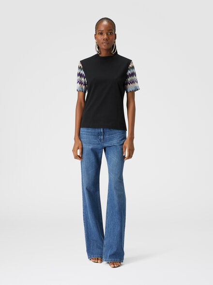 Camiseta de punto de algodón con mangas de punto en zig zag, Multicolor  - DS24WL04BJ00K1S91KE