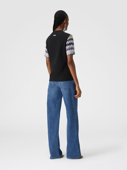 Camiseta de punto de algodón con mangas de punto en zig zag, Multicolor  - DS24WL04BJ00K1S91KE