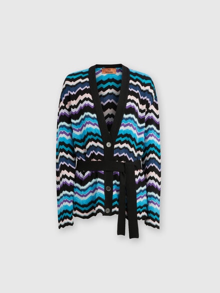 Zigzag Greek pattern cardigan and belt, Multicoloured  - DS24WM02BK036WSM9FO