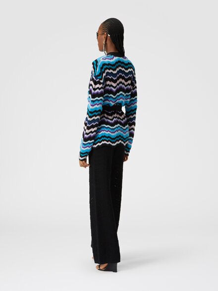 Zigzag Greek pattern cardigan and belt, Multicoloured  - DS24WM02BK036WSM9FO