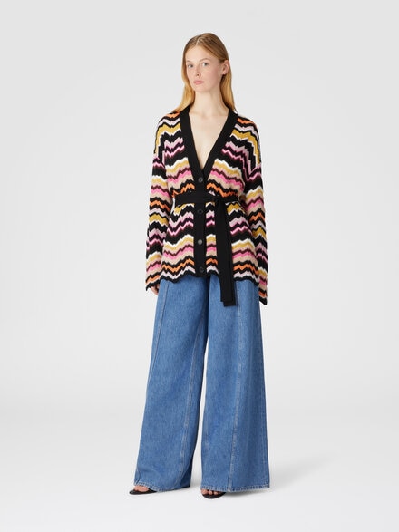 Cardigan et ceinture à motif grec zigzag, Multicolore  - DS24WM02BK036WSM9FP