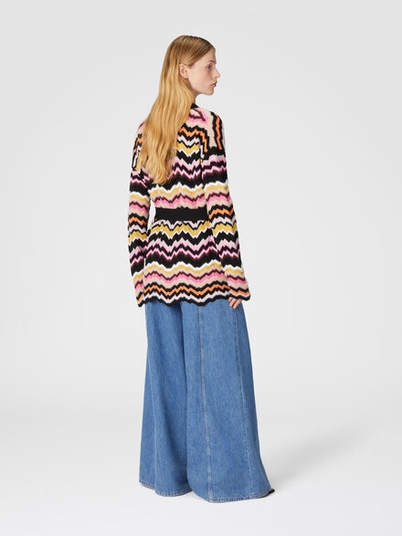 Cardigan et ceinture à motif grec zigzag, Multicolore  - DS24WM02BK036WSM9FP