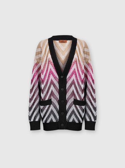 Oversized chevron ribbed wool and cotton cardigan, Multicoloured  - DS24WM07BK038GSM9EY