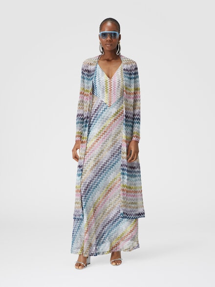 Long cardigan in viscose blend zig zag lamé, Multicoloured  - DS24WM0ABR00YFSM9EP