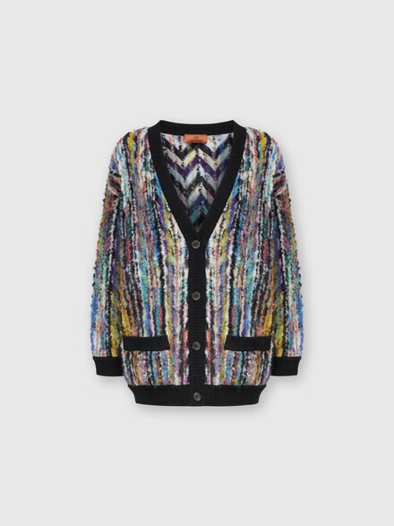 Oversized wool and mohair bouclé cardigan, Black & Multicoloured  - DS24WM0GBC004LSM9FN