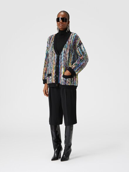 Oversized wool and mohair bouclé cardigan, Black & Multicoloured  - DS24WM0GBC004LSM9FN