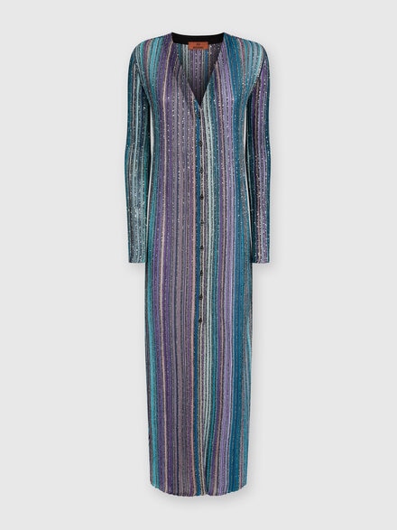 Long ribbed cardigan with sequins, Multicoloured  - DS24WM0IBK039ESM9G9