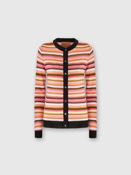 Striped cotton and viscose cardigan with contrasting piping, Multicoloured  - DS24WM0OBK039XSM9GI