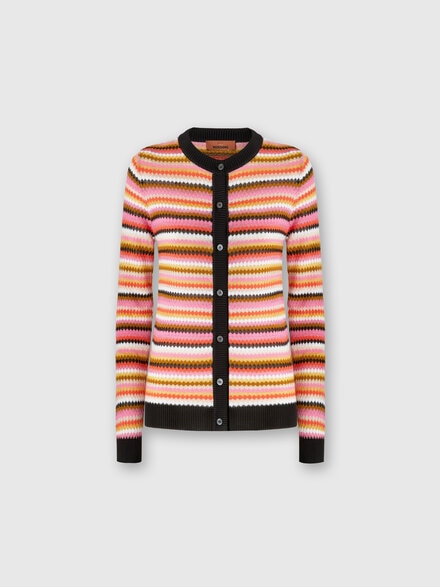 Striped cotton and viscose cardigan with contrasting piping, Multicoloured  - DS24WM0OBK039XSM9GI