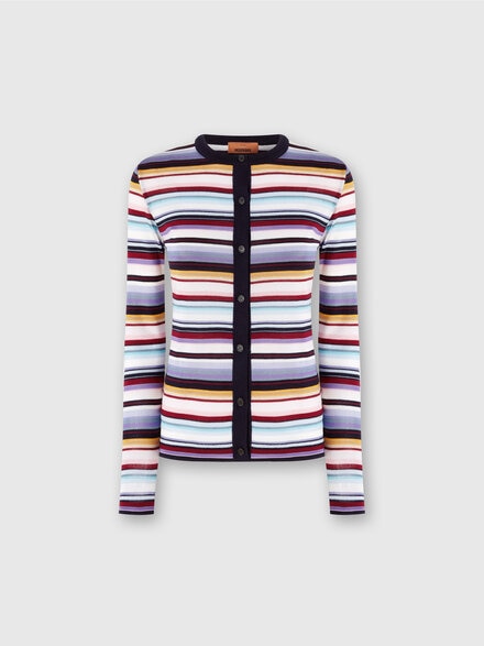 Striped wool and viscose knit cardigan, Multicoloured  - DS24WM0VBK038ISM9EU
