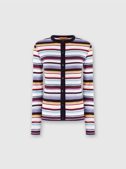 Striped wool and viscose knit cardigan, Multicoloured  - DS24WM0VBK038ISM9EU