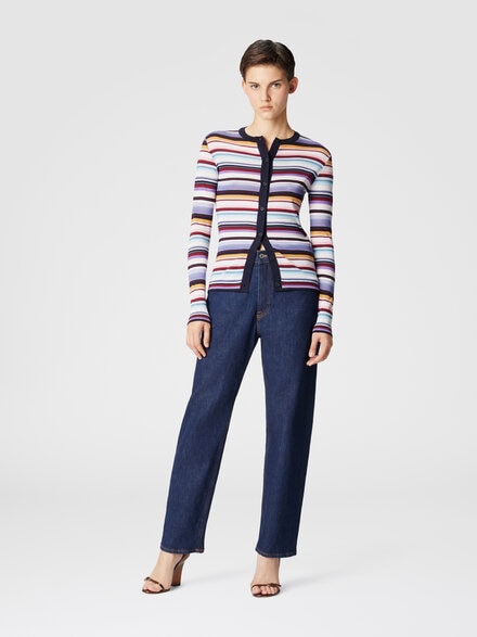 Striped wool and viscose knit cardigan, Multicoloured  - DS24WM0VBK038ISM9EU