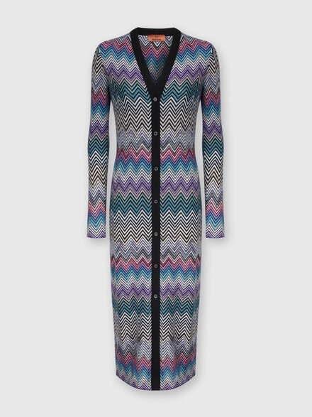 Long zigzag wool cardigan, Multicoloured  - DS24WM0WBR00YXSM9EO