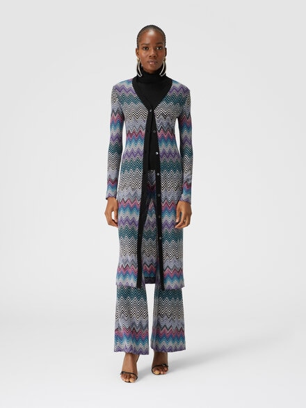 Cardigan long en laine zigzag, Multicolore  - DS24WM0WBR00YXSM9EO