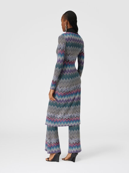 Cardigan long en laine zigzag, Multicolore  - DS24WM0WBR00YXSM9EO