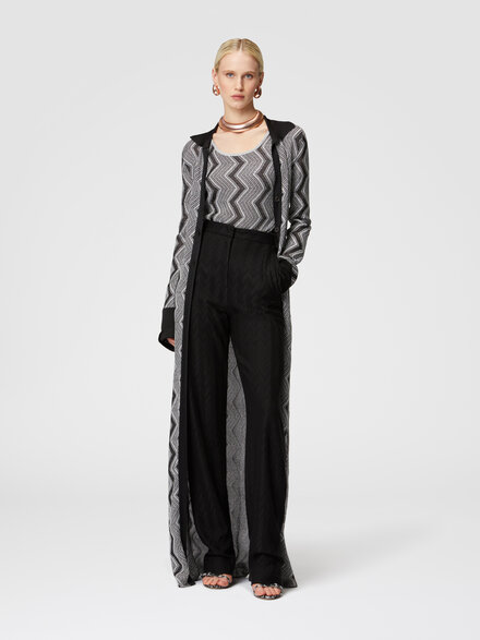 Long zig zag lamé viscose cardigan, Black & Silver - DS24WM10BK042KS91M5
