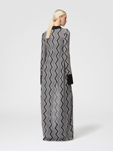 Long zig zag lamé viscose cardigan, Black & Silver - DS24WM10BK042KS91M5
