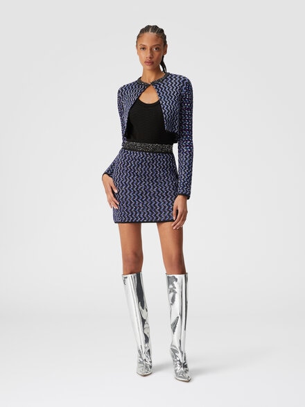 Embossed zig zag cardigan with sequins, Black    - DS24WM12BK040HS72GK