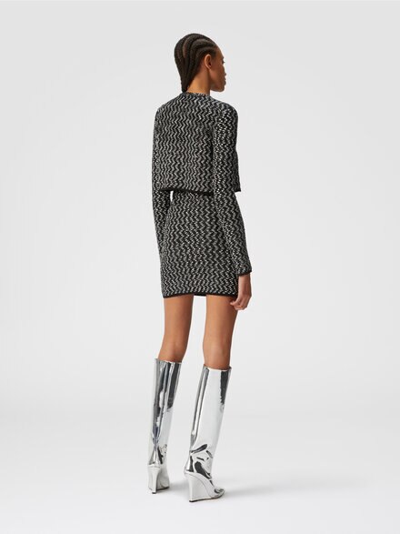 Embossed zig zag cardigan with sequins, Black    - DS24WM12BK040HS91KG