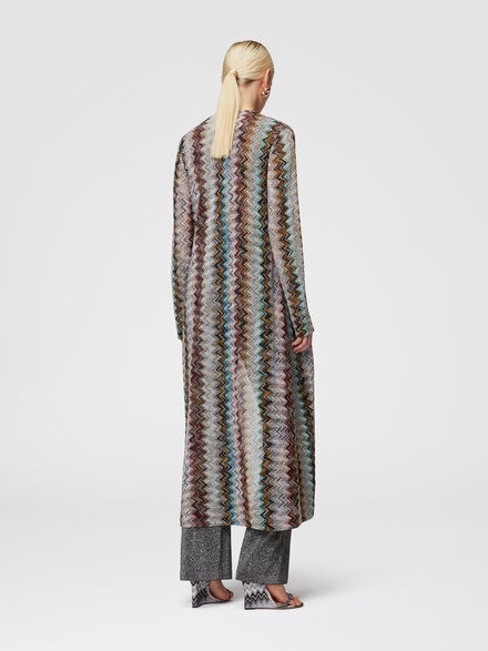 Long cardigan in viscose blend zig zag lamé, Multicoloured  - DS24WM19BR010GSM9JR