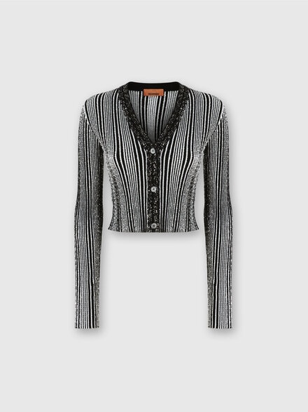 Ribbed ribbed crop cardigan with sequins, Black & White - DS24WM1EBK042LS01EA