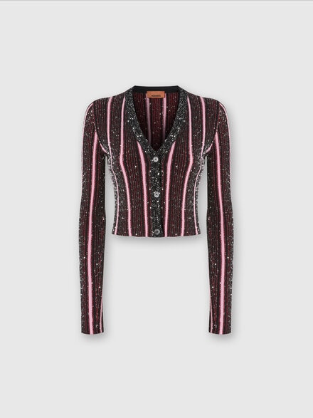 Ribbed ribbed crop cardigan with sequins, Red  & Black - DS24WM1EBK042LS4166