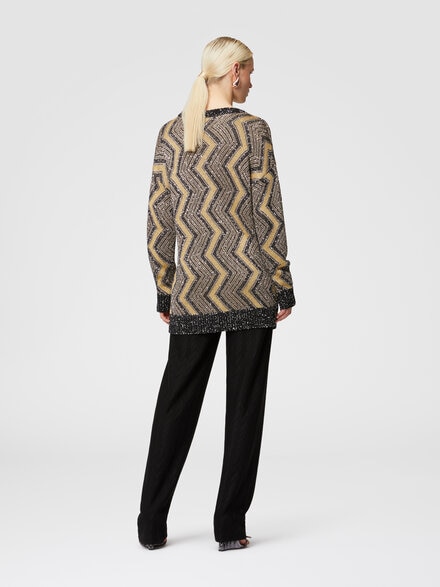 Cardigan oversize avec macro zigzag et paillettes, Noir & Or - DS24WM1FBK042IS10B3