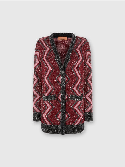 Oversized cardigan with macro zig zag and sequins, Multicoloured  - DS24WM1FBK042IS4165