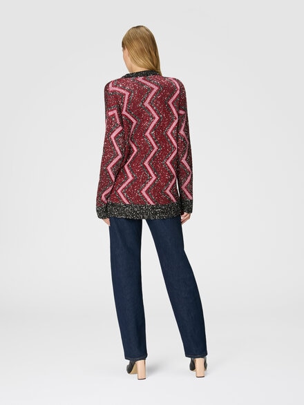 Oversized cardigan with macro zig zag and sequins, Multicoloured  - DS24WM1FBK042IS4165