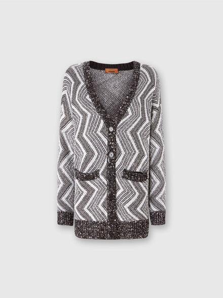 Oversized cardigan with macro zig zag and sequins, Black & Grey - DS24WM1FBK042IS91LN